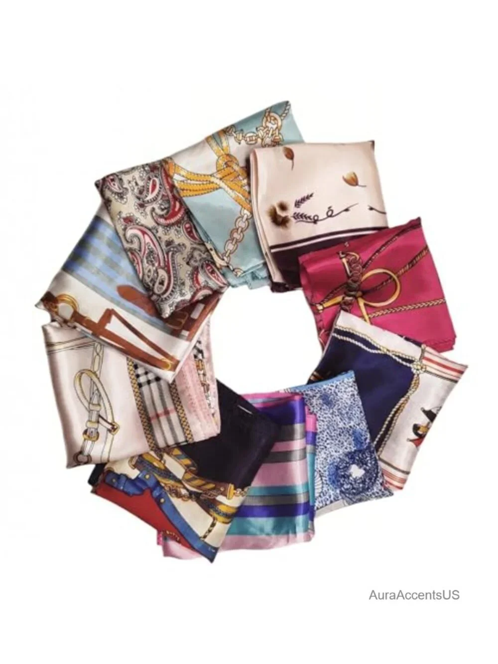 10-Pack Imitated Silk Square Scarves 20inch Multifunctional Hair Wrap Handbag
